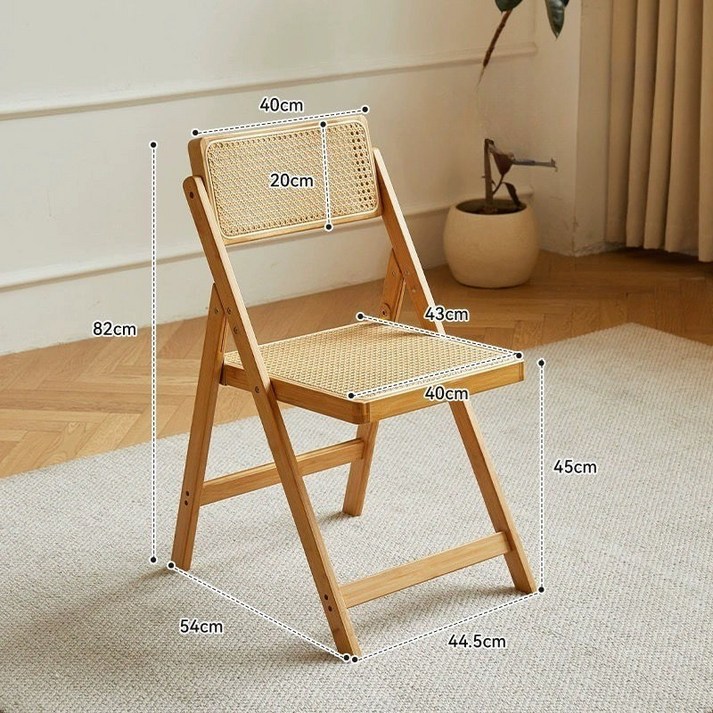 CLOREX 원목 라탄 체어 인테리어 카페 식탁 등나무 접이식 의자, 1개, 원목색