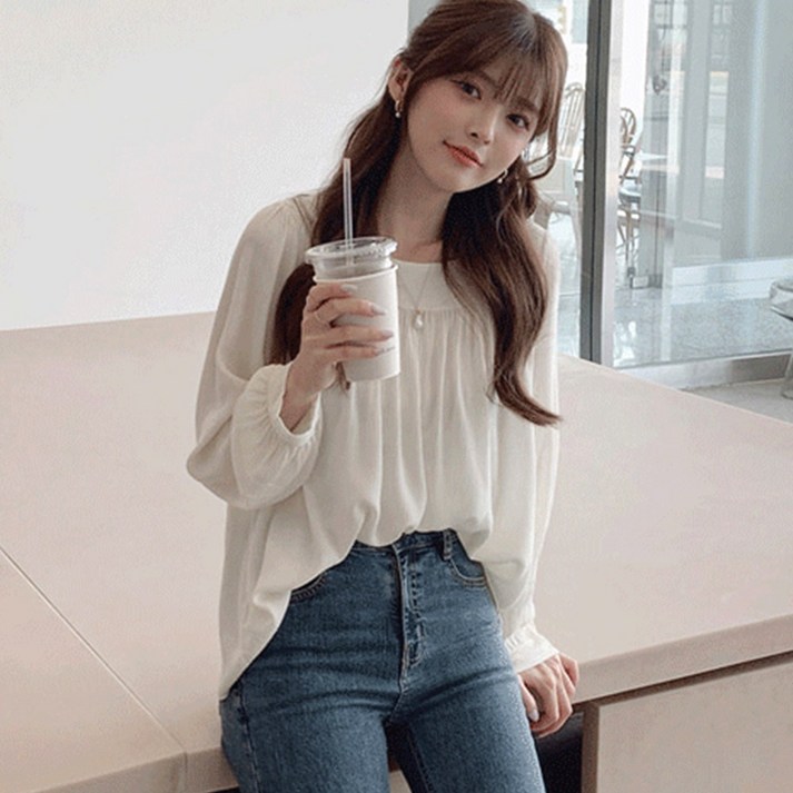 더블유 스퀘어넥 퍼프 셔츠 블라우스