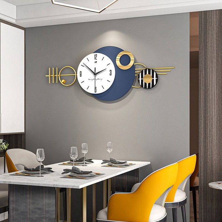 BOYZHE 골드 프레임 북유럽 인테리어 무소음 벽시계 220, 네이비