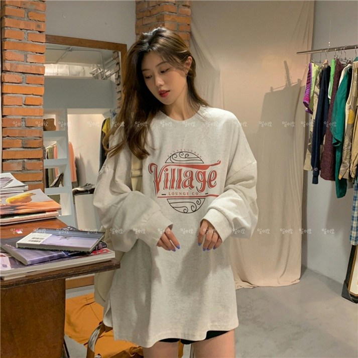 일이오 여성 오버핏 프린팅 맨투맨 긴팔 티셔츠 일이오 여성 오버핏 프린팅 맨투맨 긴팔 티셔츠