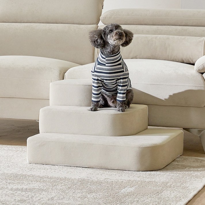 웰퍼니쳐 체리쉬 논슬립 슬개골보호 애견 강아지 고양이 3단2단 변신 계단 펫스텝 침대 소파 발판, 1개, 체리쉬 펫스텝베이지