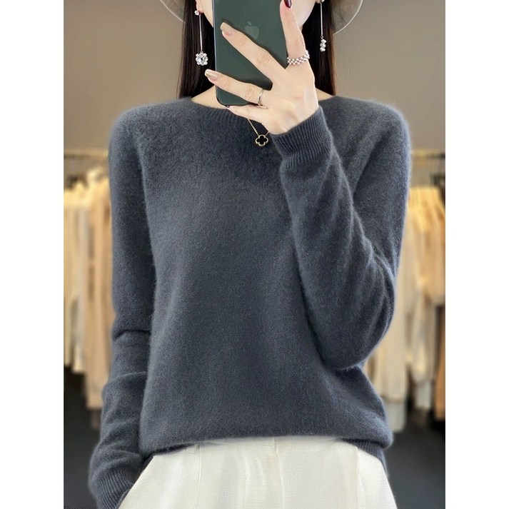 대복 여성용 루즈핏 100 캐시미어 라운드니트티 스웨터