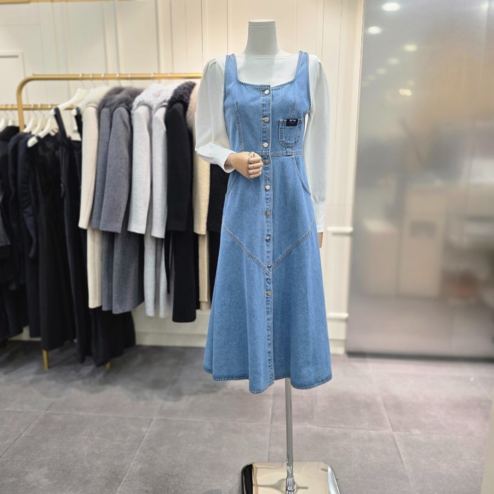 에고이스트 비조 포인트 플레어 민소매 데님 원피스 ER1DO160MICA