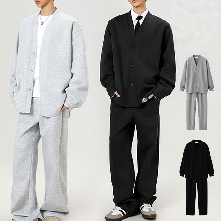 【140kg까지 착용 가능】빅사이즈 남성 캐주얼 세트 남성 캐주얼세트 봄 가을용 이지 오버 슈트