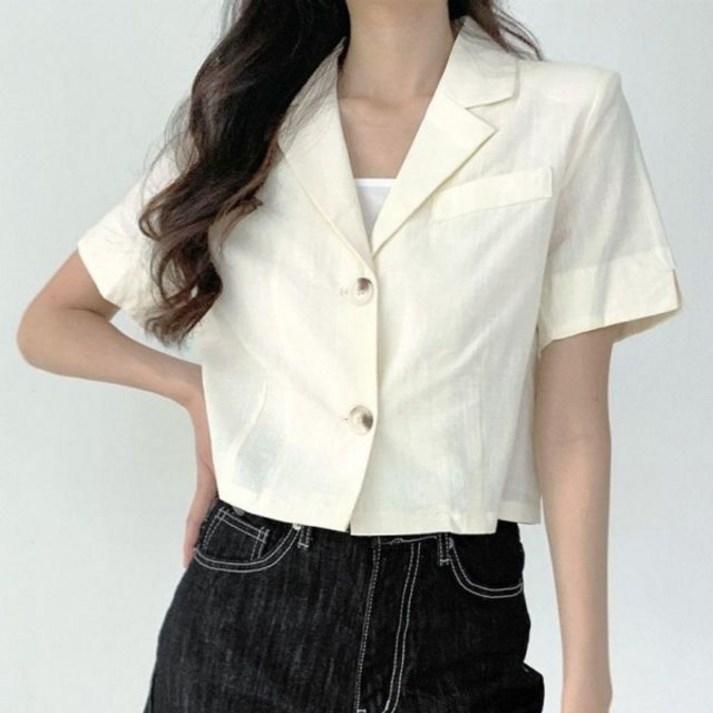 반팔 피엘샤 캐주얼 세미 크롭 필수템 자켓 여성 여름sy_