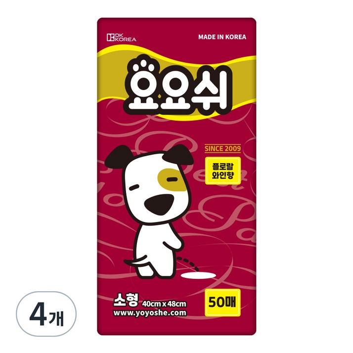 요요쉬 강아지 배변패드 플로랄와인향, 50개입, 4개