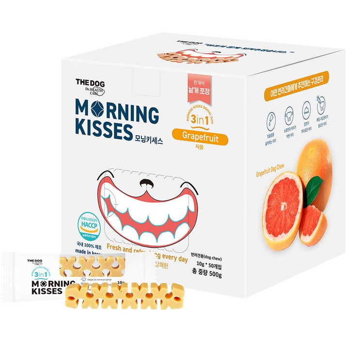 더독 강아지 모닝 키세스 3in1 덴탈 껌 자몽 50p, 자몽, 500g, 1개