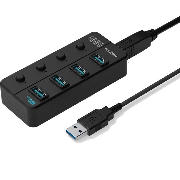 넥스트유 USB3.2 GEN2 10G 4포트 유전원 개별전원버튼 USB허브 NEXT-814U3-10G