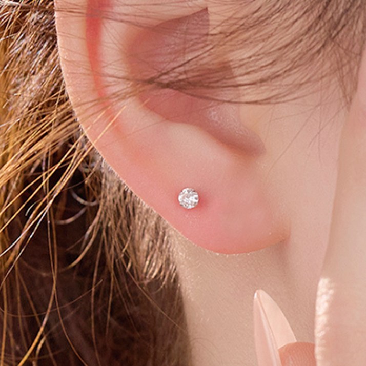 젤루나 여성용 써지컬 얇은 원큐빅 라운드 기본 바벨 볼 피어싱 3mm P789 2p