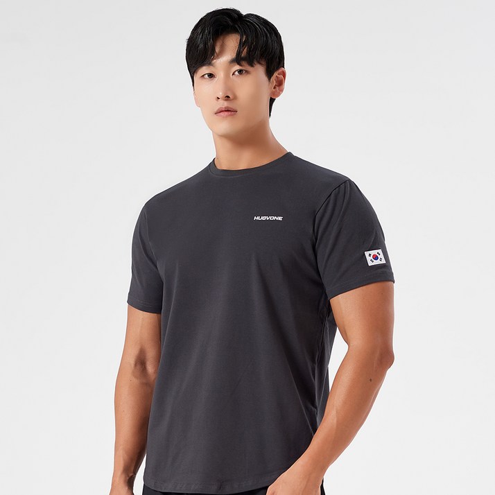 허그본 남성용 데일리 머슬핏 스몰로고 반팔 티셔츠 태극라인