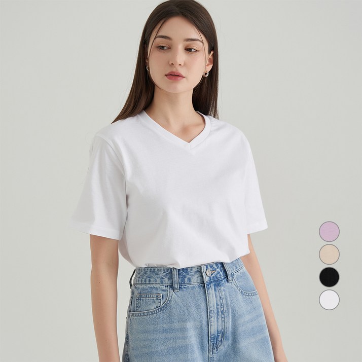 ELLE PARIS 베이직 브이넥 반팔 티셔츠 ELLE PARIS 베이직 브이넥 반팔 티셔츠