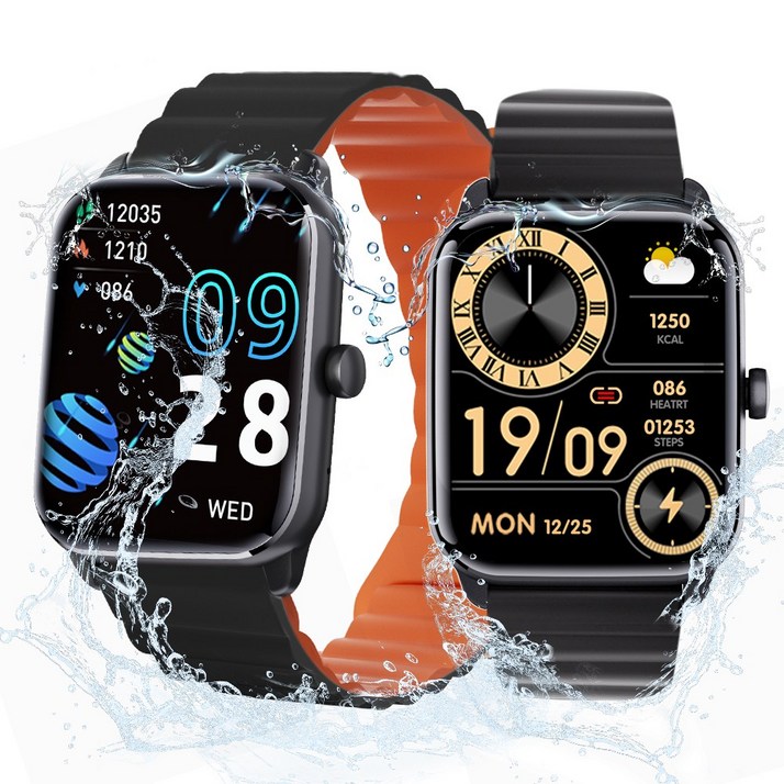 ebeiya 통화가능 스마트워치 대화면 운동측정 알림 확인 가능한, 블루투스, 4.65cm, 블랙+오렌지
