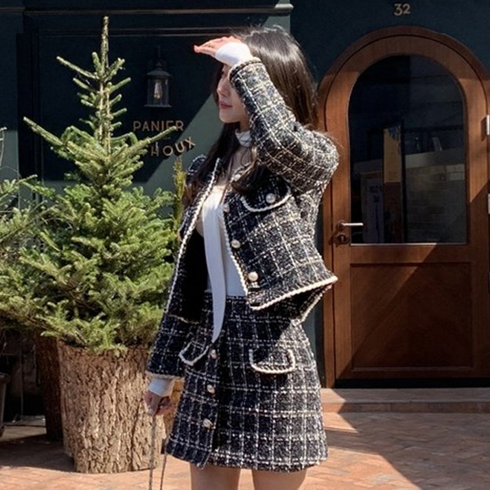 떳다그녀 유브이 트위드 자켓 스커트 세트