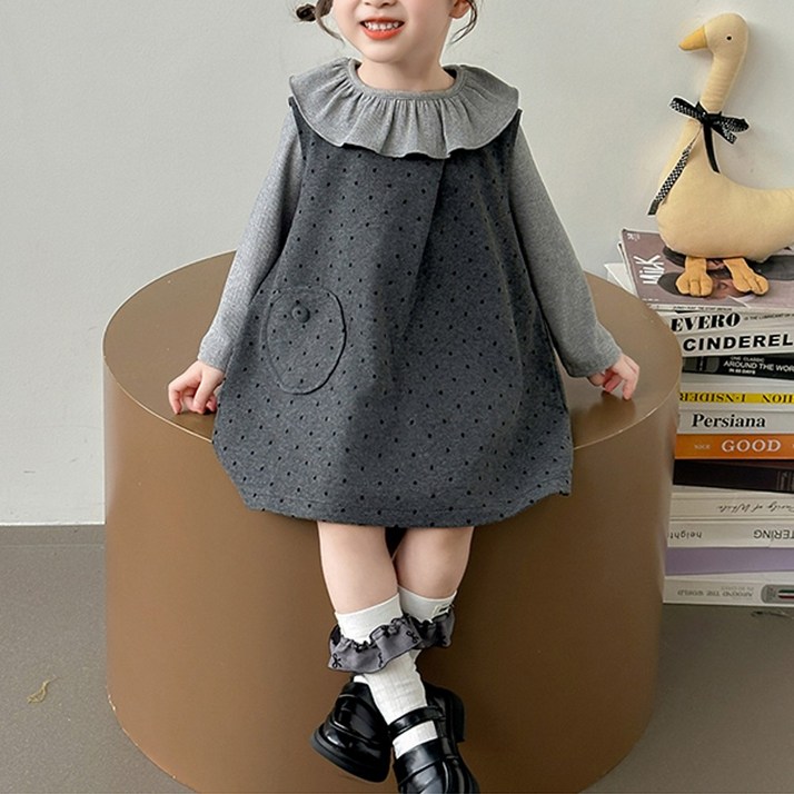 투에그 유아 프릴 도트 원피스 세트