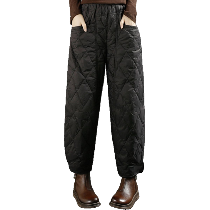 겨울 마름모꼴 누빔 밴딩 패딩 팬츠 여성 패션 캐주얼 패딩 배기 팬츠 뉴타임즈 11CW2306