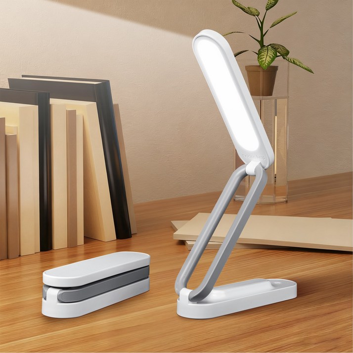 H HNMA HN 접이식 LED 스탠드 램프 눈보호 USB 충전형 데스크 클립 겸용 테이블 핑크 화이트 설날 미니 스탠드 조명, 흰색