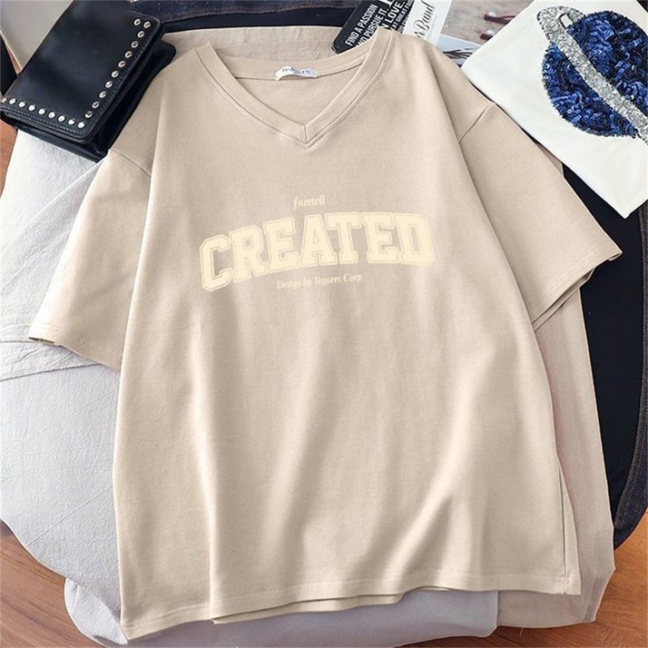 Vezri 남성용 여름 캐주얼 브이넥 반팔 티셔츠 면 소재 심플 레터링 프린트