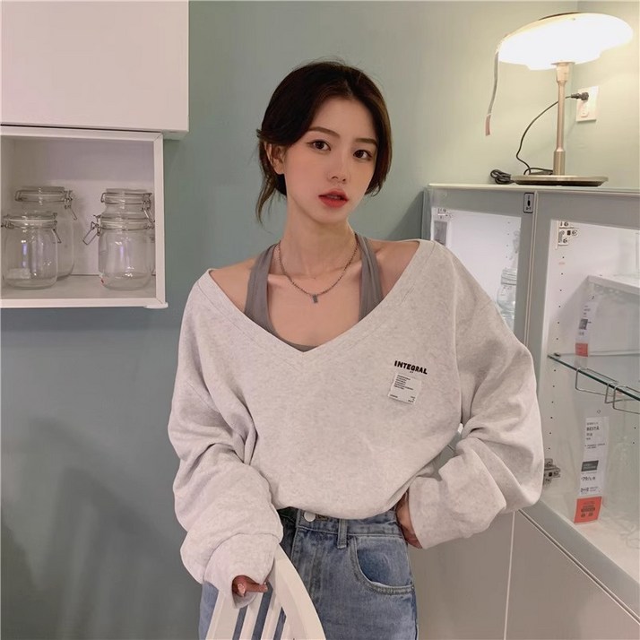 ANYOU 여성용 홀터넥 루즈핏 긴 소매 풀오버 ANYOU 여성용 홀터넥 루즈핏 긴 소매 풀오버
