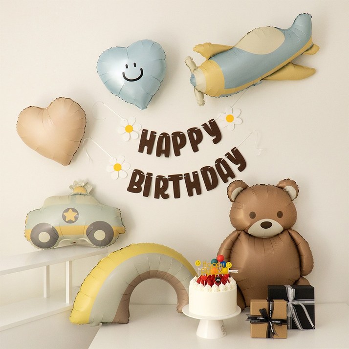 지에이엠 레터링 가랜드 하트 풍선 마카롱 캐릭터 풍선 생일 파티 용품 세트