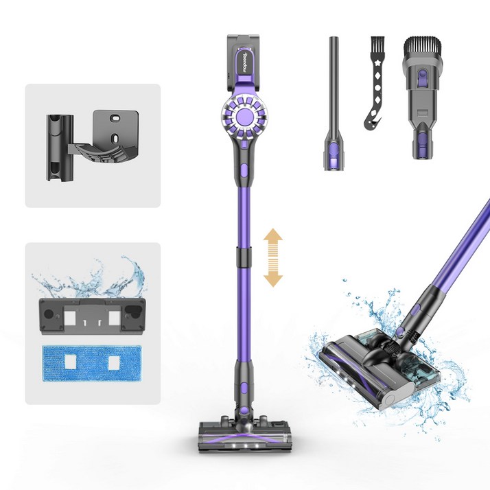[최신형] 틴도우 차이슨 무선청소기 BLDC 스틱형 원룸 청소기+물걸레 기트+다양한 구성품, 퍼플, V07
