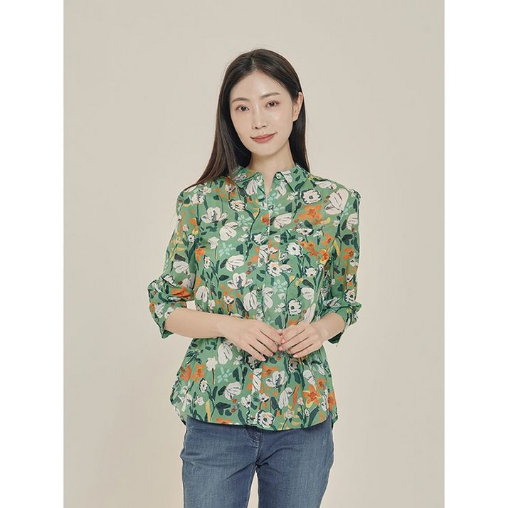 올리비아하슬러 그린 플라워가든 프린팅 여성 블라우스 OHCMBL303