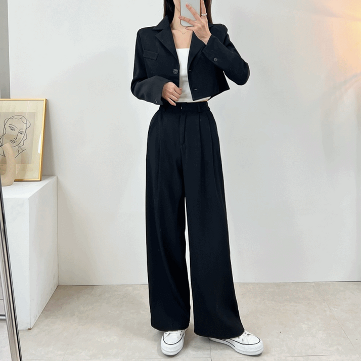 셋업 크롭 숏 자켓 슬랙스 팬츠 정장 투피스 세트 3color