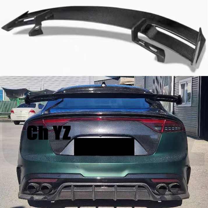 KIA K8 스팅어 스포일러에 사 실제 광택 카본 후면 윙 GT 스타일 스포츠 바디 키트 리어 스포일러 1419 리얼 카본 파이버
