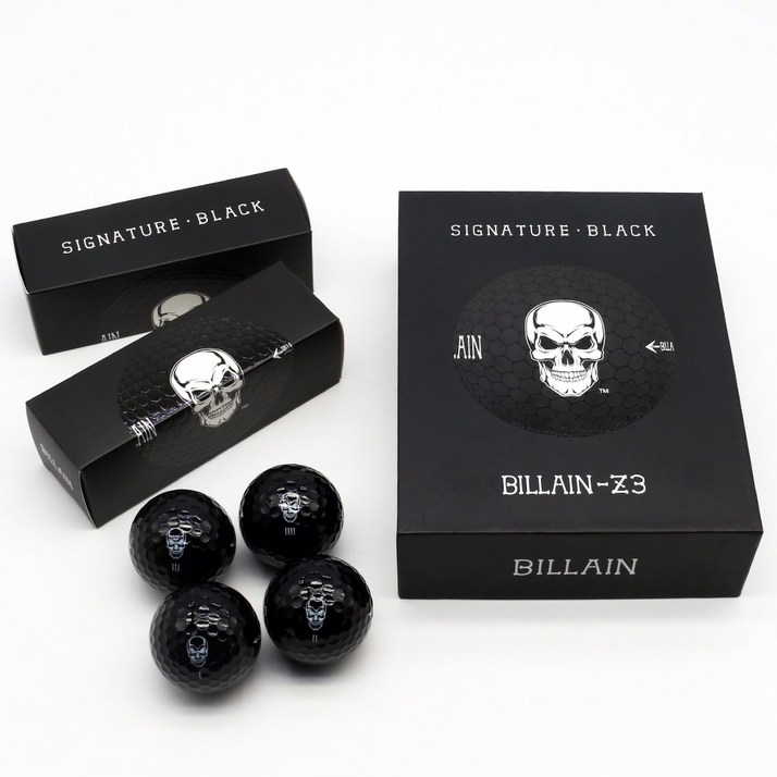 [Ver.26] 고탄력골프공 BILLAIN-Z3 BLACK 빌런-Z3 검정색 시그니처 블랙 3피스 우레탄 12구 세트, 블랙, 1세트, 12개입