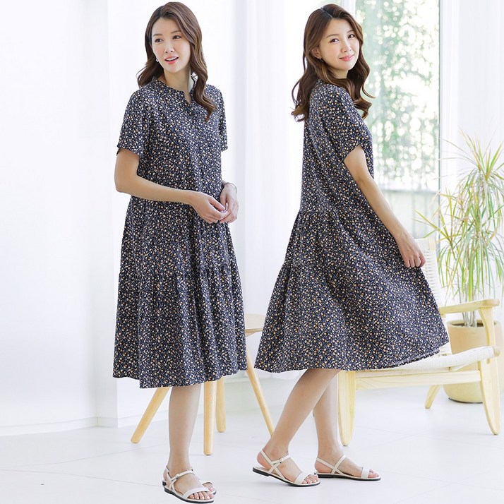 물론 인견 와이드 롱 캉캉 반팔 원피스