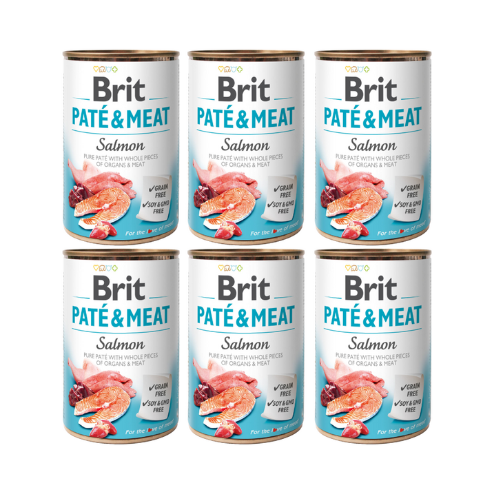 브릿 파테앤미트 생식내장포함 주식캔 강아지습식사료, 6개, 400g, 연어