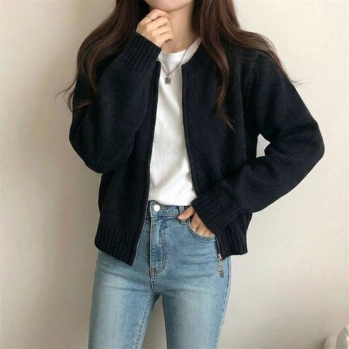 니트 집업 캐주얼 니트 코트 가디건 45128