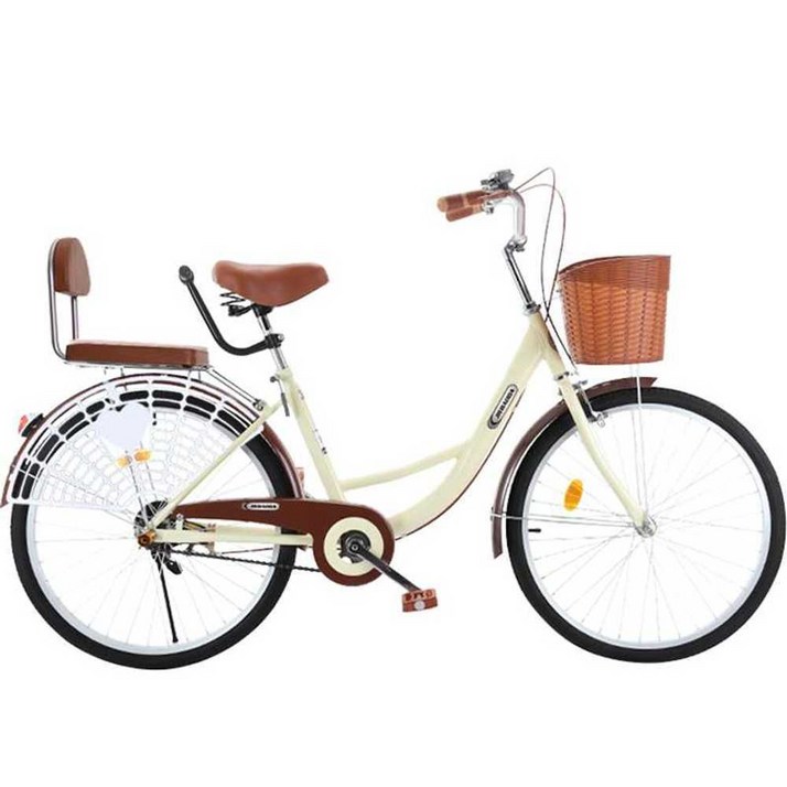 가벼운자전거 바구니 클래식 여성용 아줌마 출퇴근, 베이지 커피 단일 속도 24인치