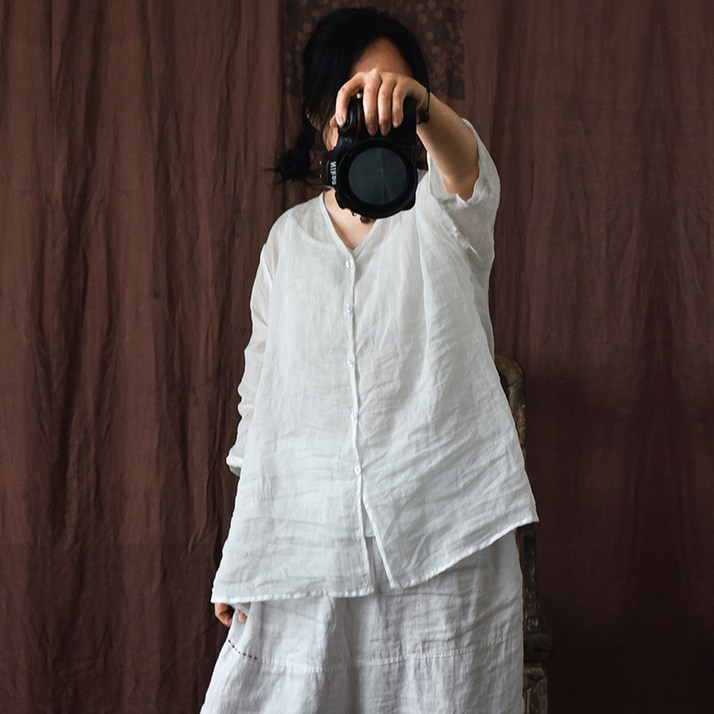 하마마스 모시 브이넥 7부 블라우스 중년 엄마옷