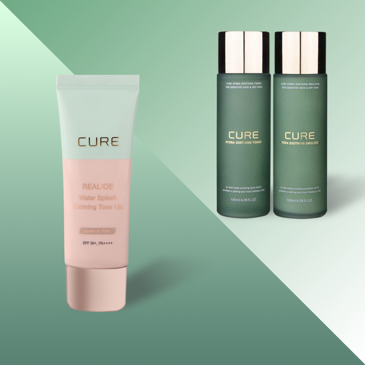 김정문알로에 큐어 하이드라 수딩 토너+에멀젼+카밍 톤업선크림, 1개, 130ml
