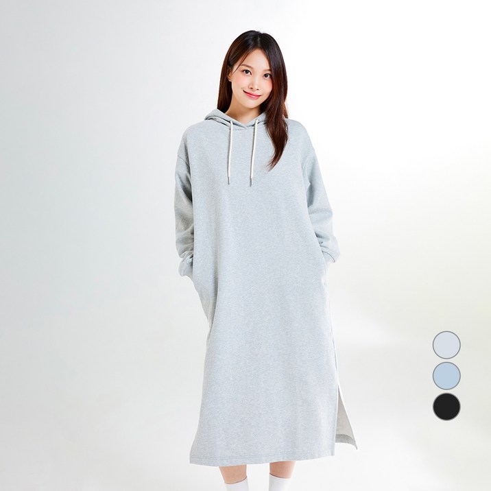 스파오 여성용 프렌치테리 후드 롱 기모 원피스 SPOME4TG10