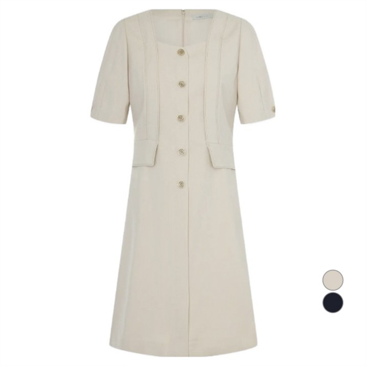 라인어디션 여성용 배색 스티치 스퀘어넥 원피스