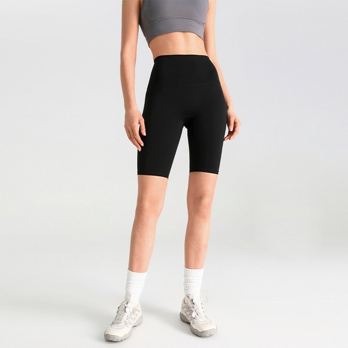 더시럽 여성용 하이웨이스트 Y존 프리 5부 바이커 레깅스