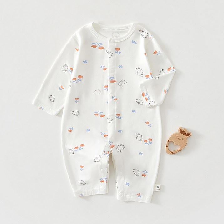 베베니즈 퓨어코튼 잔패턴 긴팔 우주복