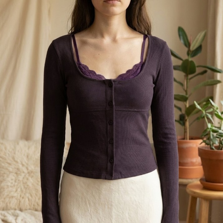 소니오 여성용 페이크 나시 긴팔 가디건