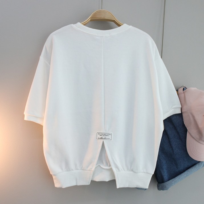 달콩 여성 보잉뒷트임패치반팔맨투맨 박스티 루즈핏 신상 맨투맨 라운드