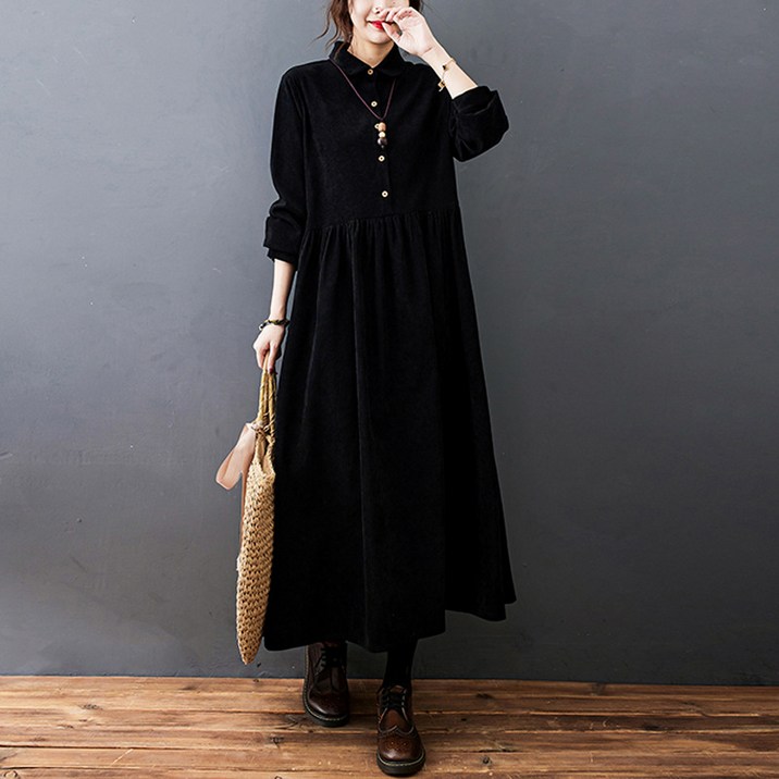 여성 봄 가을 겨울 빅사이즈 데일리룩 롱원피스 코듀로이 보온 원피스