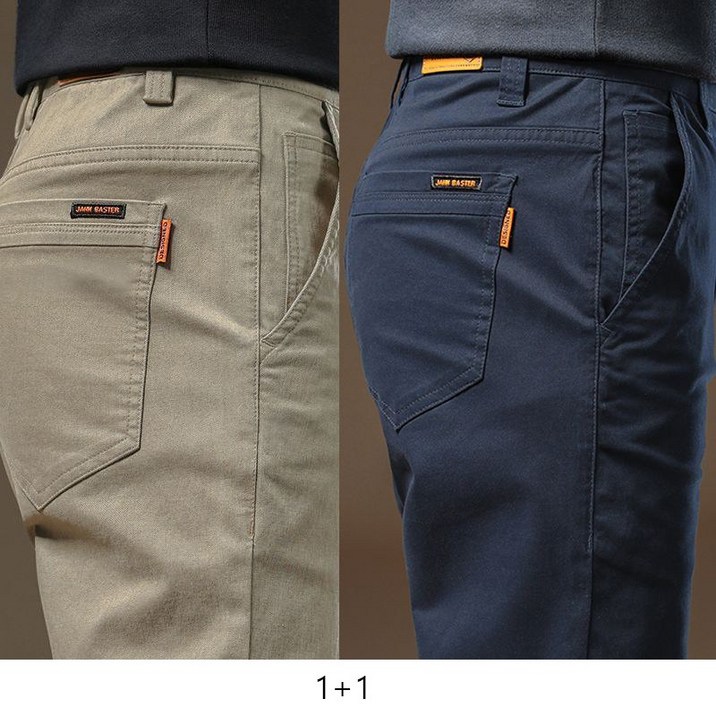 1+1 캐주얼 중년 남자 긴바지 캐주얼 팬츠 편안한 착용감 내구성 높은 면 소재 심플 디자인 JS
