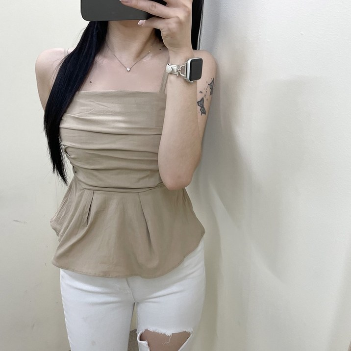 VANANA2 여성 페미닌 셔링 플레어 끈조절 나시 탑 4color VANANA2 여성 페미닌 셔링 플레어 끈조절 나시 탑 4color