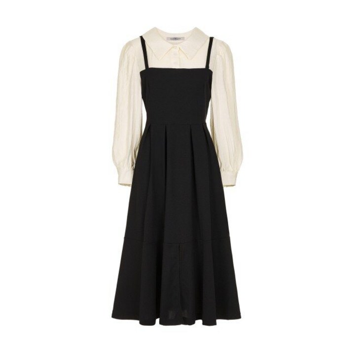 블루레이스 블루레이스 셔츠 카라 배색 핀턱 원피스_B5F1OP3011