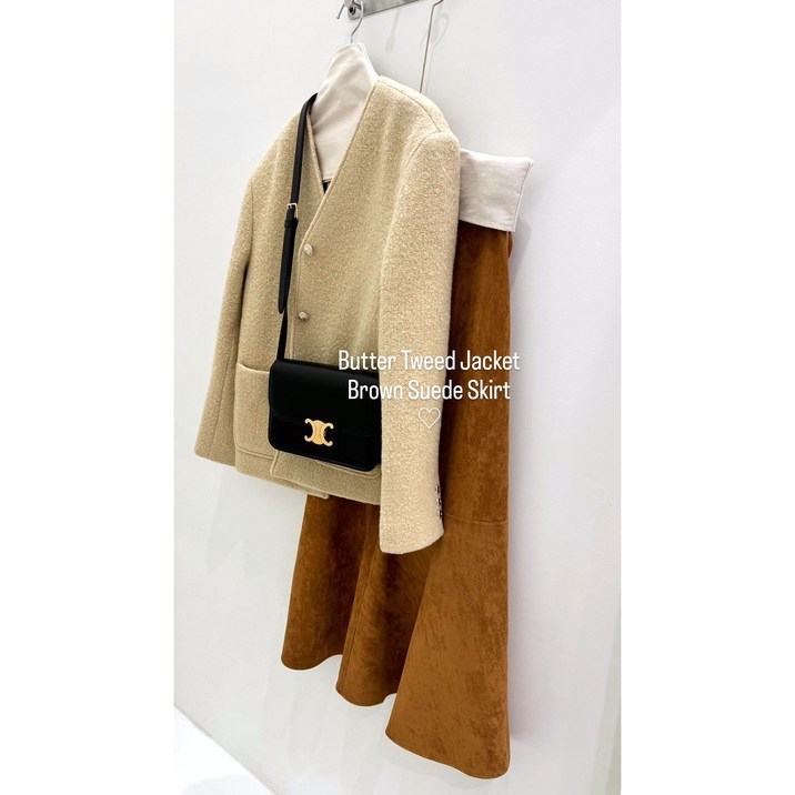 울 앙고라 트위드 노카라 오버핏 자켓 -버터 카키 당일출고