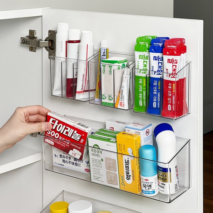 루시아이 공중부양 붙여쓰는 투명 약정리함, 칸막이형3개+일반형1개, 1세트