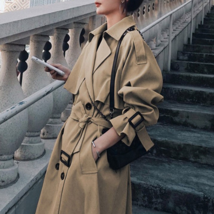 원포인트샵 여성 가을자켓 루즈핏 베이직 롱 트렌치 코트