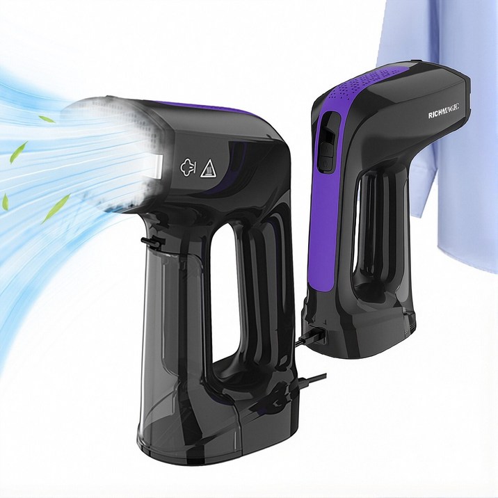 [2025년형] RichMagic 진공 흡착식 핸디 스팀 다리미 3단 조절 휴대용 가정용 초경량 신속 예열 살균 진드기/습기/먼지 제거 200ML 대용량 물통, 자흑색, KY-6013-15