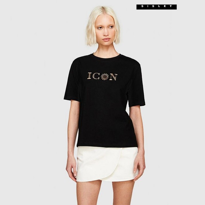 시슬리 자수 반팔 티셔츠 4S 3AIRL1056