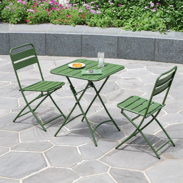 헤이유 2인 접이식 야외 세트 테라스 정원 카페 커피숍 공원 인테리어 비치 철재 업소 폴딩, 그린
